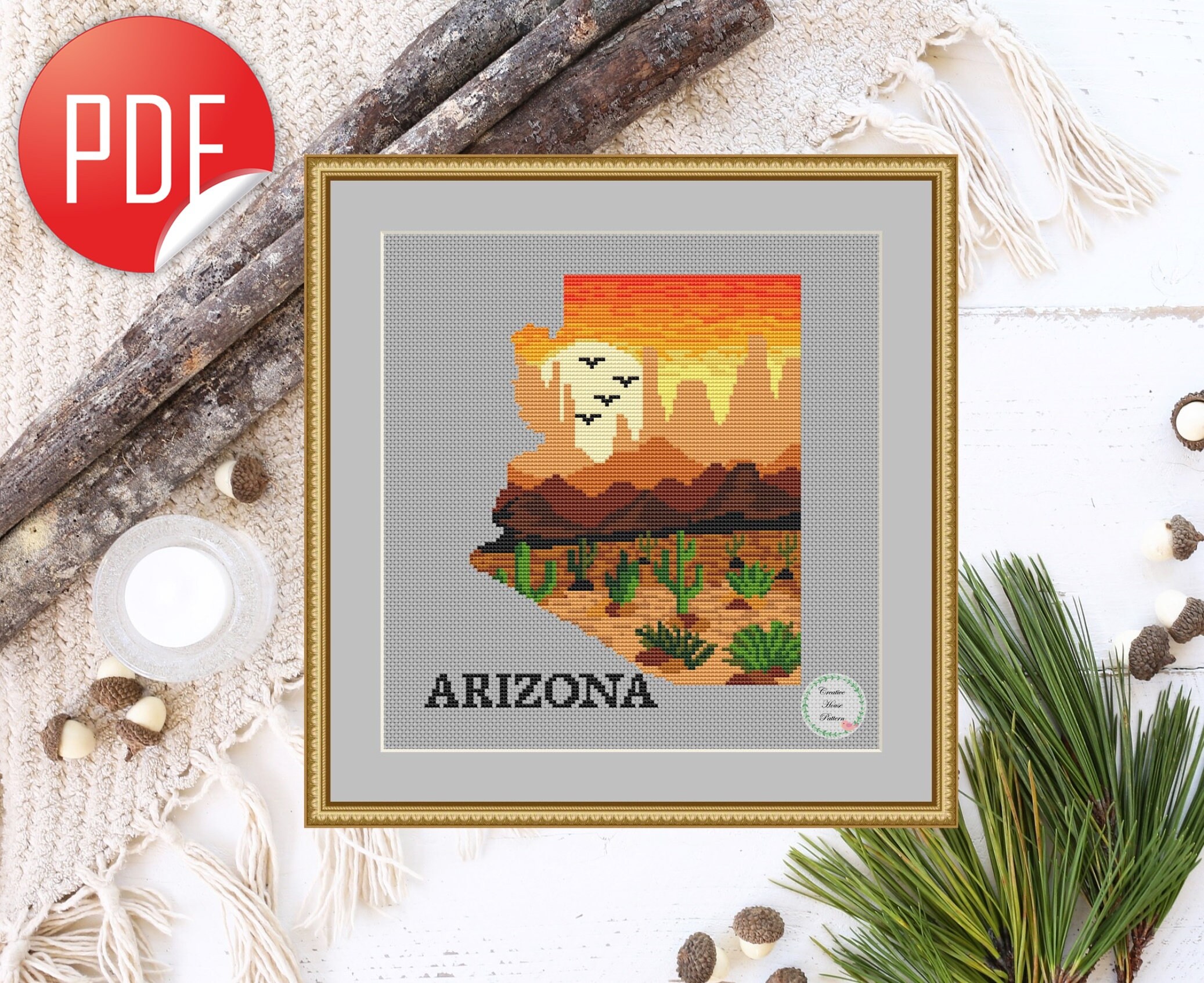 Arizona State Cross Stitch Pattern Nature Counted Cross Etsy
