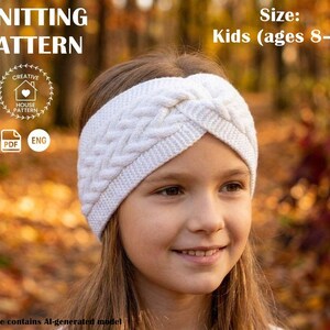Patrón PDF para diadema de punto trenzado para niños en inglés, tejido de orejeras, diadema trenzada para niñas, tutorial de accesorio de invierno para niños.