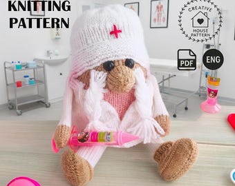 Nurse Gnome Knitting Pattern in English: DIY Medical Gift Decor (PDF Download)