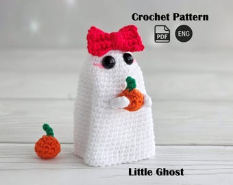 Crochet Pocket Ghost Pattern PDF, Low Sew Halloween Shelf Decor