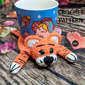 Coaster crochet pattern PDF English, tiger crochet, crochet coasters, amigurumi coaster, amigurumi tiger crochet, jungle animal crochet