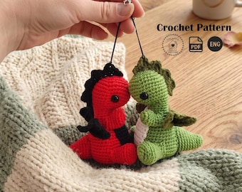 Amigurumi Dragon Keychain Crochet Pattern in English, Cute Mini Dragon DIY Tutorial, Amigurumi keychain pattern, Crochet dragon pattern