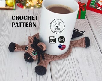 Horse Coaster Crochet Pattern PDF | Cute Amigurumi Horse Mug Rug | DIY Farm Animal Coaster | English Crochet Tutorial