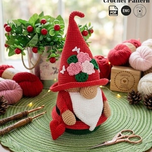 Flower Garden Gnome Crochet Pattern, Mother's Day Gift Amigurumi, Red Heart Gonk Tutorial PDF