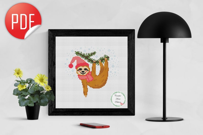 Sloth Cross Stitch Pattern Christmas Gift Winter Embroidery - Etsy