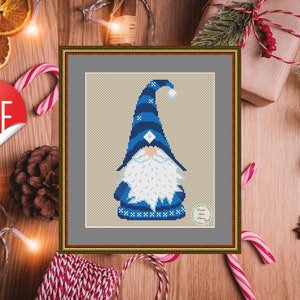 Gnome cross stitch pattern, modern counted cross stitch chart, fantasy cross stitch, Christmas embroidery, cute cross stitch, instant PDF image 4