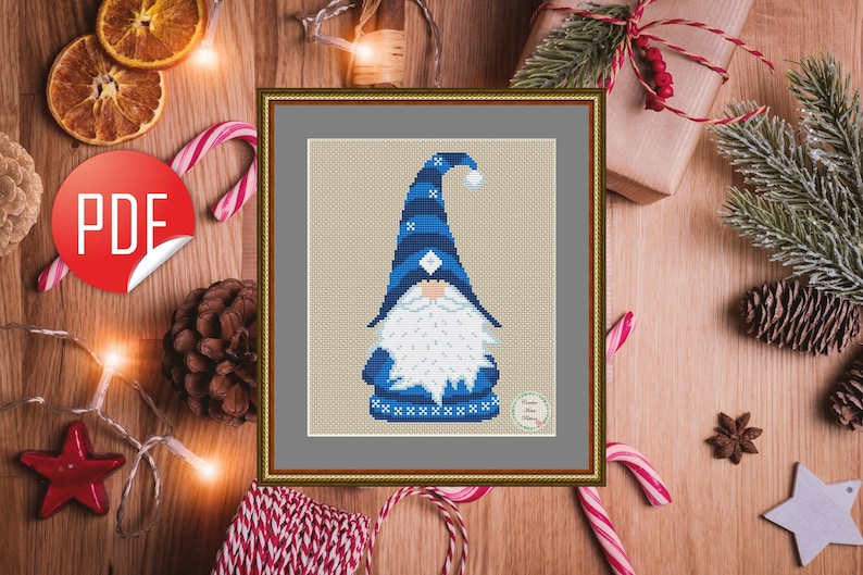 Gnome cross stitch pattern, modern counted cross stitch chart, fantasy cross stitch, Christmas embroidery, cute cross stitch, instant PDF image 4