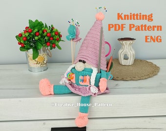 Gnome KNITTING PATTERN, gnome doll pattern, gnome organizer pattern, knit gnome pattern, knit toy pattern, funny gnome gifts, instant PDF