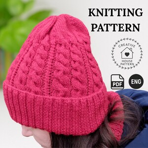 Women&#39;s Hat Knitting Pattern PDF English, Stylish Winter Beanie Pattern, Cable knit hat, Knitted Hat Pattern for Women, Winter Accessories