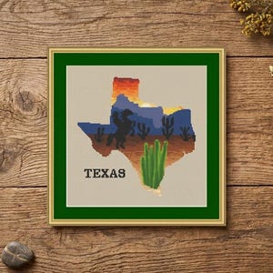 Texas Cross Stitch Pattern PDF, Desert Landscape Scenic State Design, Cowboy Cactus Needlepoint, Modern Western Embroidery