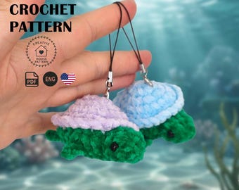Crochet Turtle Keychain Pattern PDF English, Amigurumi Turtle DIY Tutorial, Turtle Bag Charm Pattern, Instant Download