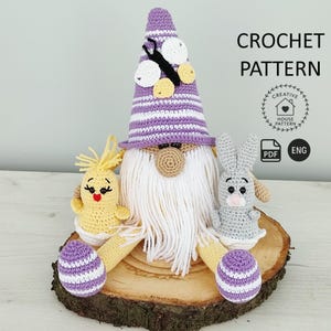 Easter Gnome Crochet Pattern English, Adorable Gnome with Chick and Bunny, PDF Crochet Pattern for Easter Decor, Spring Gnome Amigurumi
