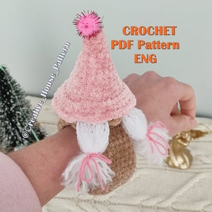 Crochet bracelet PATTERN, crochet slap bracelet, gnome bracelet crochet PDF pattern in English, gnome crochet pattern, Christmas gift idea