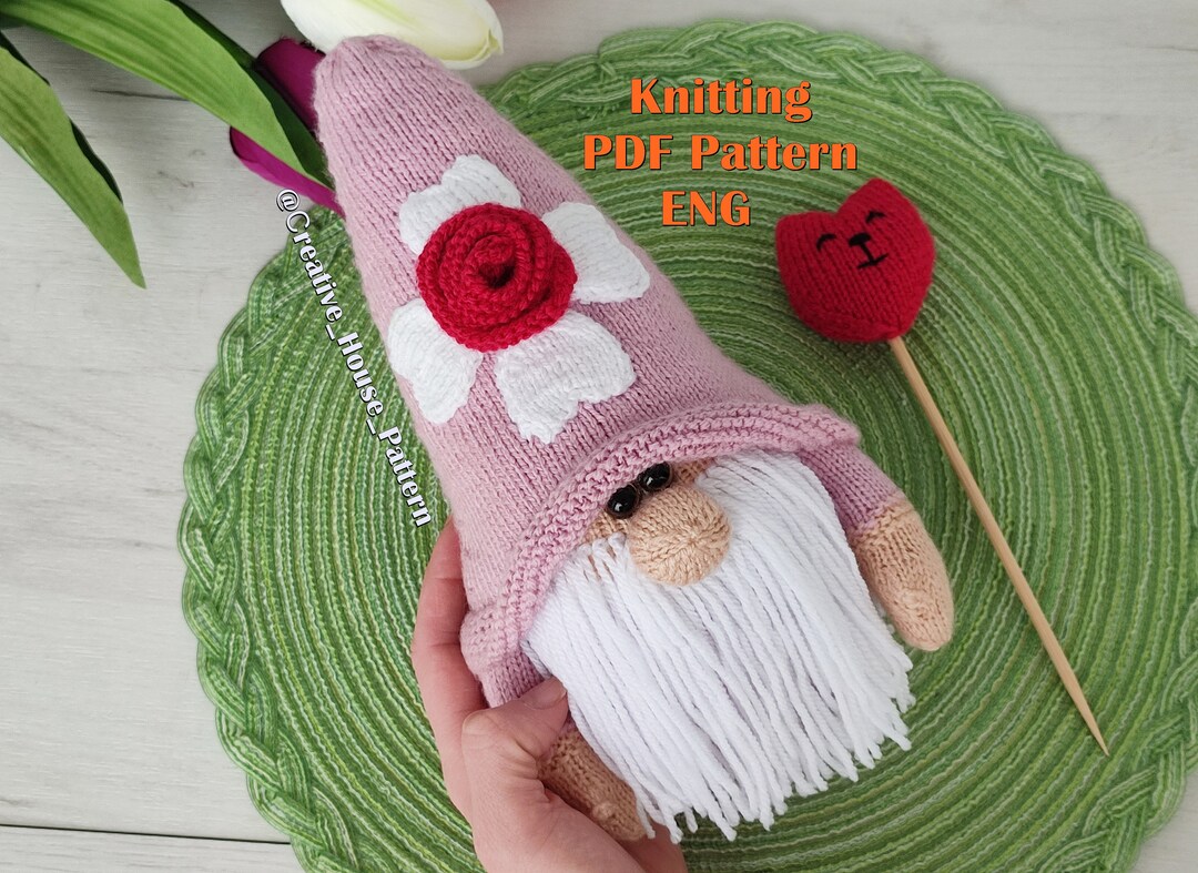 Gnome Knitting Pattern, Valentines Gnomes, Valentines Day Gift Ideas