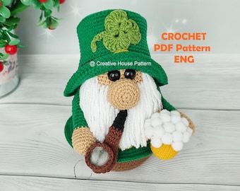 Gnome St Patrick crochet pattern, amigurumi gnome pattern, leprechaun crochet pattern, St Patricks Day gnome pattern, gnome home decor