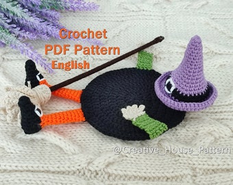 Coaster Witch CROCHET PATTERN, Witch crochet, amigurumi coaster, crochet halloween gift, handmade coasters, witch hat crochet pattern