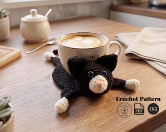 Virkmönster för kattunderlägg, söt muggmatta för kattälskare, amigurumi-kattunderlägg, enkel virkad present i PDF-format