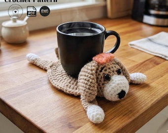 Dog crochet pattern PDF English, coaster crochet pattern, decor coaster crochet, crochet coasters, easy crochet patterns, amigurumi coaster