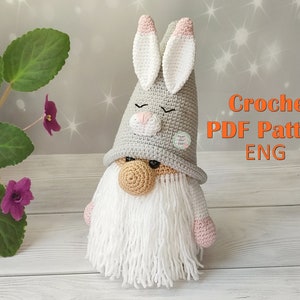 Easter gnome crochet pattern, bunny crochet pattern, amigurumi gnome pattern, easy crochet, amigurumi toy, easter bunny gnome, instant PDF