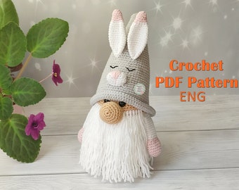 Easter gnome crochet pattern, bunny crochet pattern, amigurumi gnome pattern, easy crochet, amigurumi toy, easter bunny gnome, instant PDF