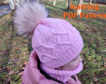 Kids hat knitting pattern, knitting pattern set, cowl knit pattern, knitted childrens hat pattern, child hat pattern, scarf knitting pattern