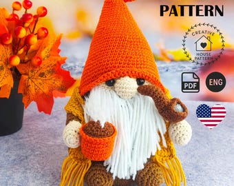Autumn Gnome Crochet Pattern in English, Cute Fall Amigurumi Gnome DIY (PDF Download)
