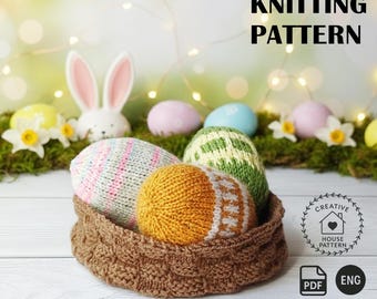 Easter Eggs Knitting Pattern, Knit in the round, DIY Spring Decor (PDF Download)