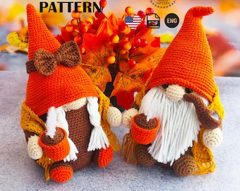 Autumn Gnome Couple Crochet Pattern PDF English, Fall Amigurumi Gnome, Thanksgiving Decor Crochet Tutorial, Nordic Gnomes DIY
