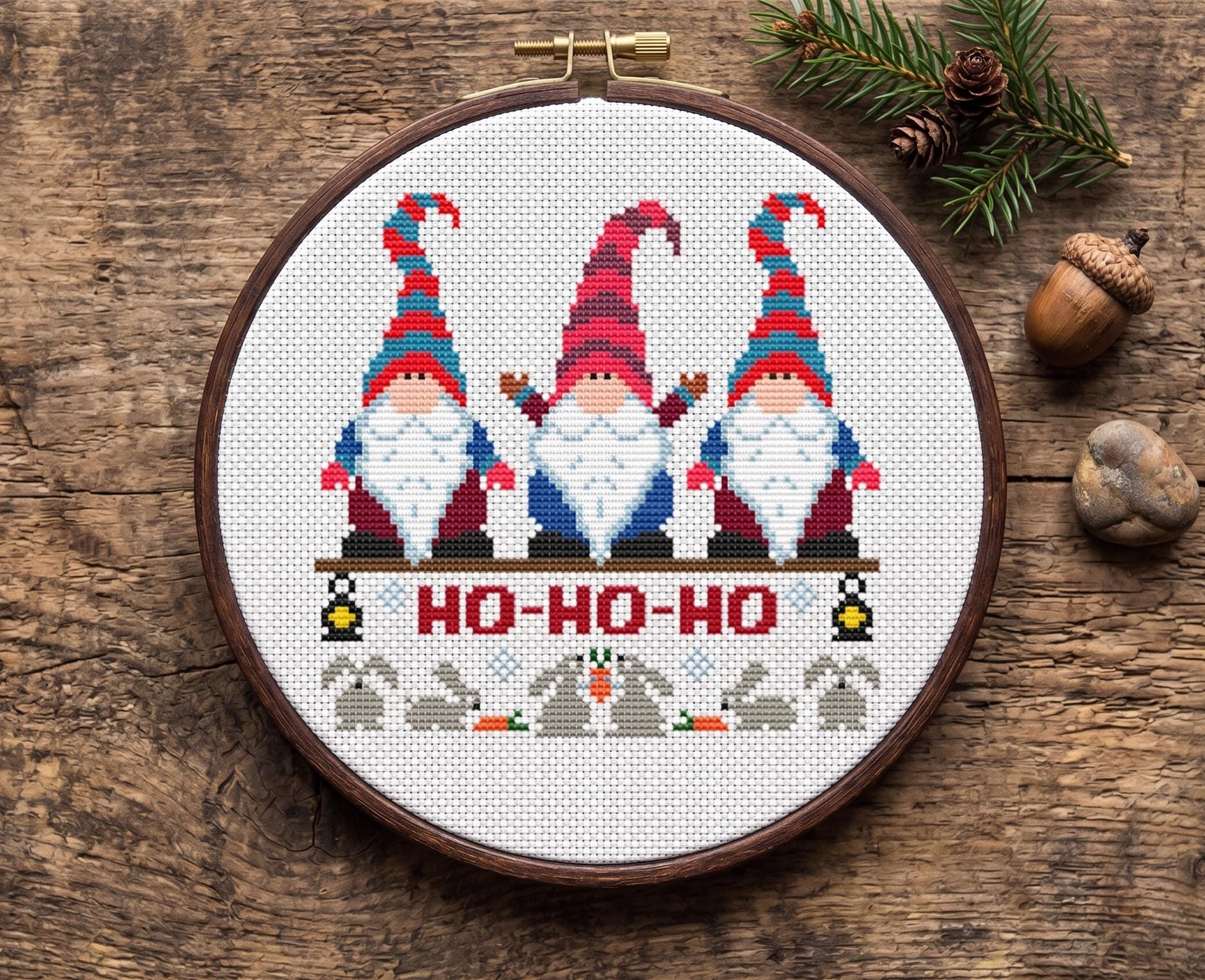 クリスマスノームのクロスステッチ図案PDF、クリスマスバニーの刺繍