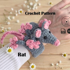 Low-Sew Crochet Rat Slap Bracelet Pattern, Velvet Amigurumi Slap Band, Multi-use Animal Bookmark & Bag Charm PDF