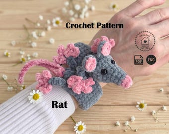 Low-Sew Crochet Rat Slap Bracelet Pattern, Velvet Amigurumi Slap Band, Multi-use Animal Bookmark & Bag Charm PDF