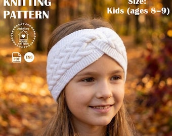 Kids Cable Knit Headband Pattern PDF in English, Ear Warmer Knitting, Braided Headband for Girls, Children's Winter Accessory Tutorial