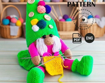 Gnome Knitter Knitting Pattern PDF Download English, DIY Gnome Doll Knitting Tutorial, Handmade Gift Idea, Digital Pattern for Crafters