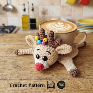 Untersetzer Häkelanleitung PDF, Amigurumi Reh gehäkelt, Weihnachtsgeschenk, Dekor Untersetzer, Gehäkelter Tassenteppich, Getränkehalter Tier