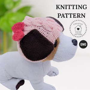 Handmade Dog Hat Knitting Pattern PDF English, Cozy Accessory for Small Dogs, knit dog hat with bow, knitted dog hat, knit pet hat pattern