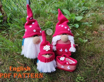 Amigurumi gnome crochet pattern SET of 4, bundle crochet pattern, cute crochet pattern in English, crocheted gnome patterns