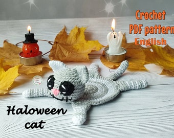 Coaster crochet pattern, halloween cat crochet, coasters animals, amigurumi cat crochet pattern, halloween gift, goth crochet pattern