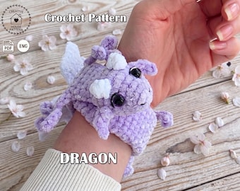 Low-Sew Crochet Dragon Slap Bracelet Pattern, Velvet Bookmark PDF, Flying Dragon Bag Charm Tutorial, Amigurumi Fidget Toy Craft