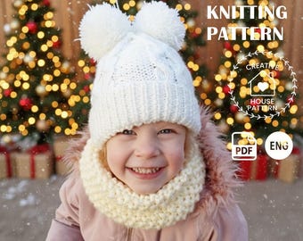 Kleinkind Bommelmütze, Strickmuster, moderne Winter Mütze für Kinder (PDF Download in Englisch)