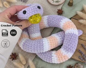 Wzór na szydełkowego węża bez szycia, antystresowa zabawka Fidget Toy, samouczek tworzenia pluszowej maskotki Amigurumi, terapia sensoryczna zwierząt w formacie PDF