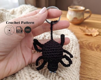 Modèle de porte-clés araignée au crochet, tutoriel PDF sur les insectes Amigurumi, projet rapide de fil de ferraille, guide de bricolage porte-clés insectes
