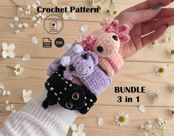 3-in-1 Fantasy Slap Bracelet Crochet Pattern: No-sew Axolotl
