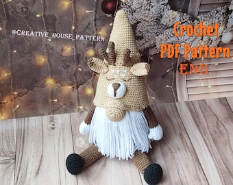 Christmas gnome CROCHET PATTERN, deer crochet pattern, amigurumi gnome pattern, easy crochet, amigurumi toy pattern, christmas home decor