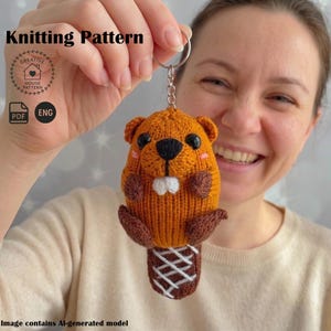 Knitting PATTERN Beaver Keychain Toy, Small Amigurumi Animal Keyring, Knit Ornament Tutorial, Quick Project