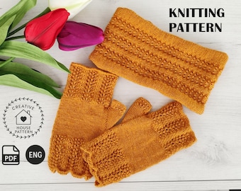 Patrón de tejido en PDF (en inglés): Guantes sin dedos y diadema (descarga inmediata)