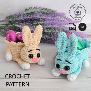 Modèle au crochet de panier de lapin de Pâques, pot de planteur de lapin au crochet, décorations de Pâques, lapin de Pâques Amigurumi