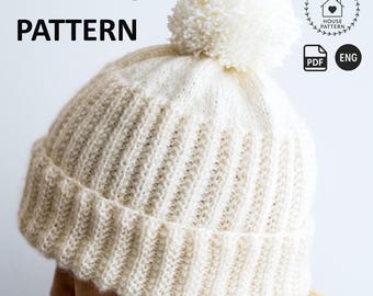 ニット帽の編み図（PDF、英語）、女性用モダンな編み図、女性用冬用