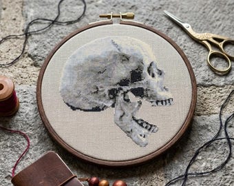 Gothic Human Skull Cross Stitch Pattern: Anatomical Embroidery (PDF Download)