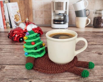 Christmas Tree Crochet Coaster Pattern, Amigurumi Mug Rug, Xmas Table Cup Holder, PDF English