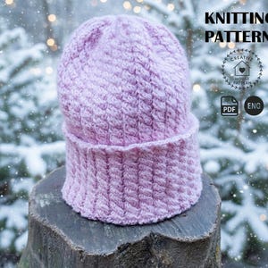 Mini Cable Knit Beanie for Women: Micro Braids Winter Hat Instructions in the Round, Slouchy Tiny Stitch Pink Toque PDF